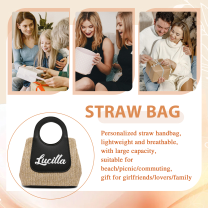 Personalized Straw Handbag – Custom Name Beach Bag for Women | Lorajewel