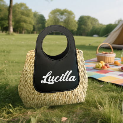 Personalized Straw Handbag – Custom Name Beach Bag for Women | Lorajewel