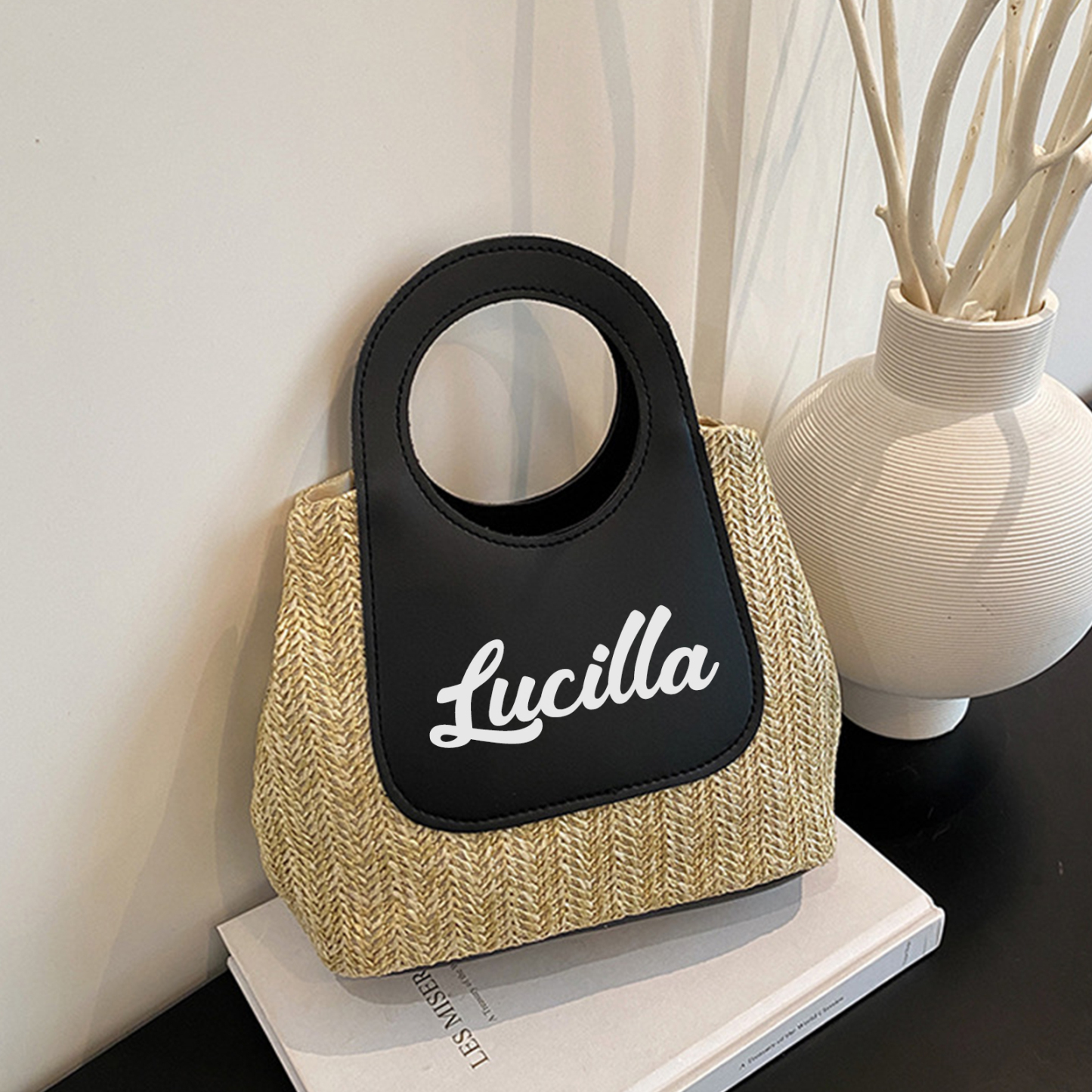 Personalized Straw Handbag – Custom Name Beach Bag for Women | Lorajewel