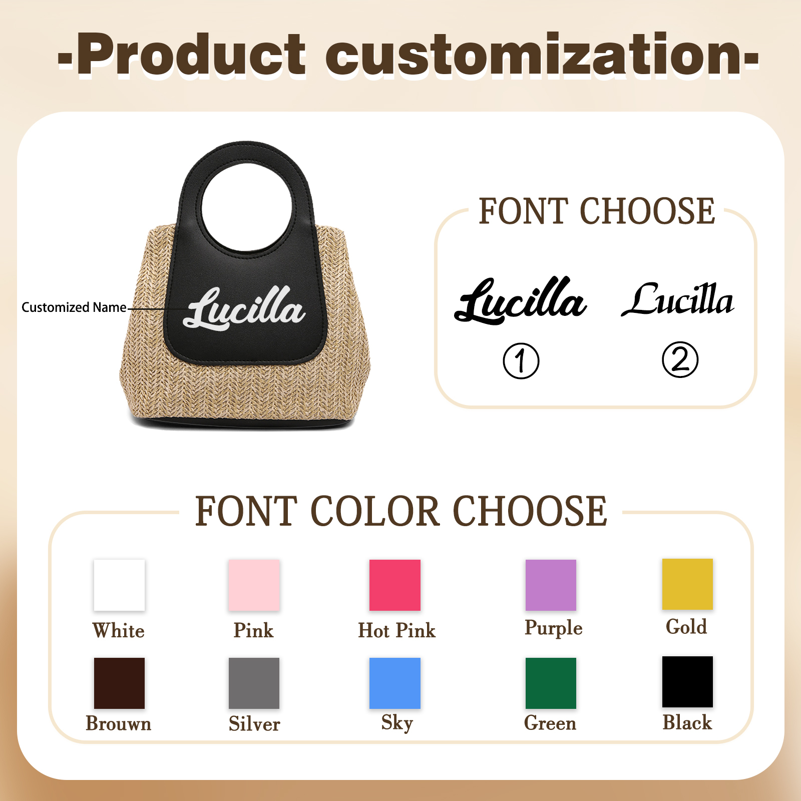 Personalized Straw Handbag – Custom Name Beach Bag for Women | Lorajewel