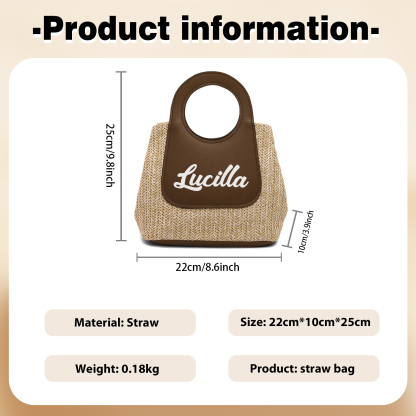 Personalized Straw Handbag – Custom Name Beach Bag for Women | Lorajewel