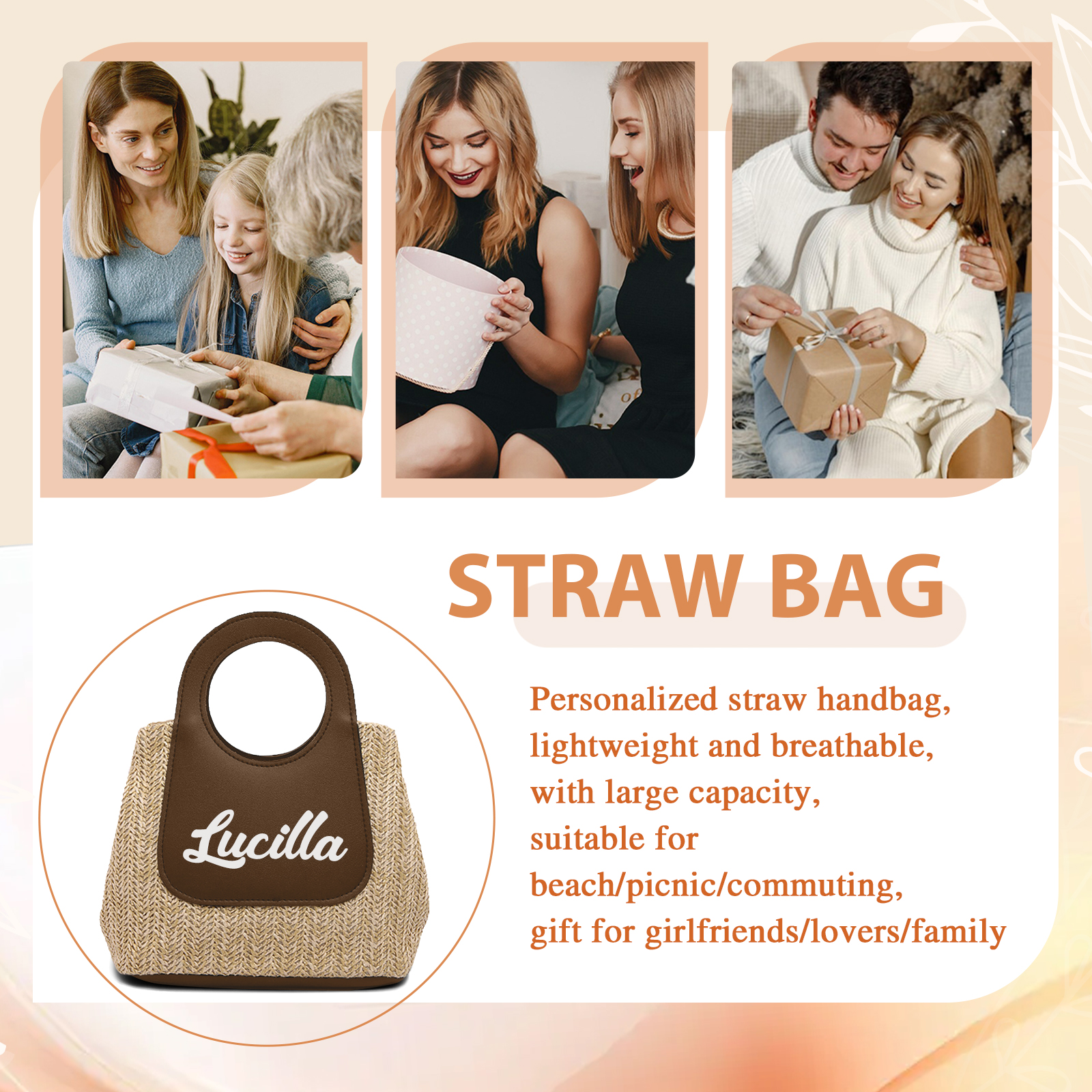 Personalized Straw Handbag – Custom Name Beach Bag for Women | Lorajewel