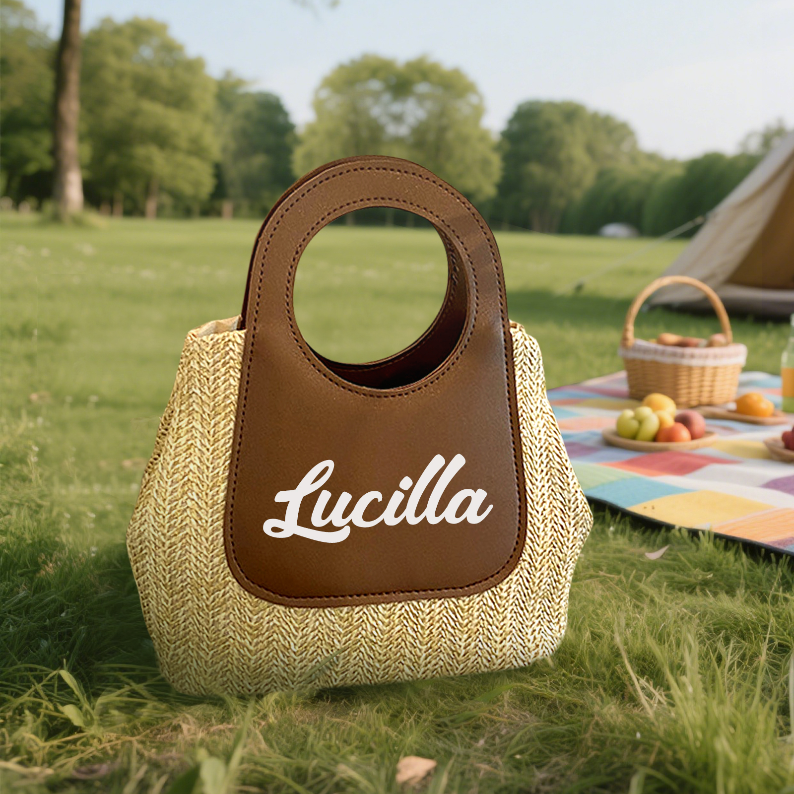 Personalized Straw Handbag – Custom Name Beach Bag for Women | Lorajewel