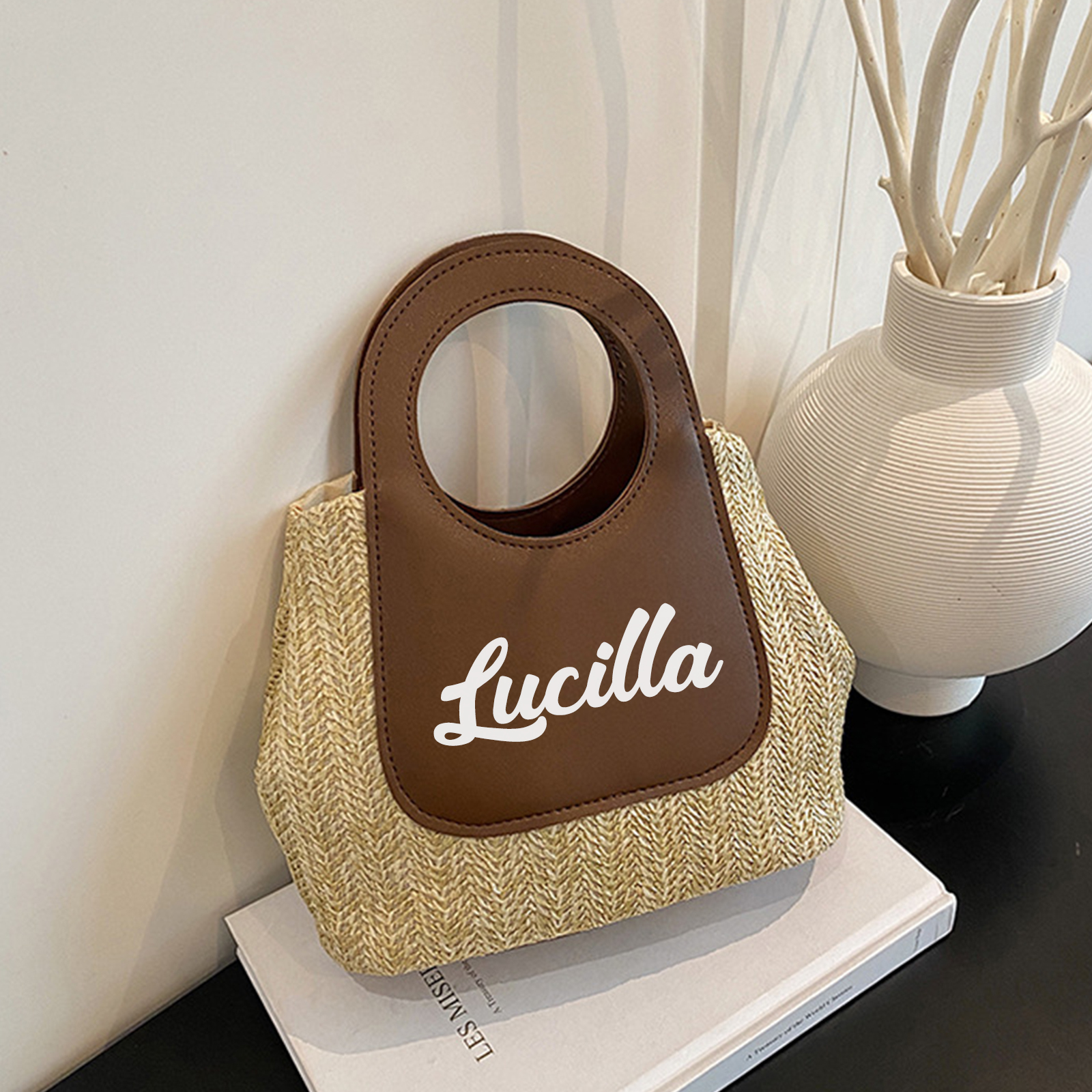 Personalized Straw Handbag – Custom Name Beach Bag for Women | Lorajewel