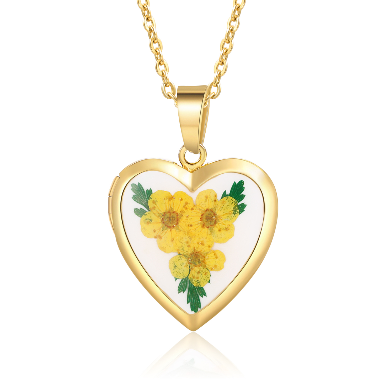 Personalized Heart Locket Necklace with Birthday Flowers and 2 Photos