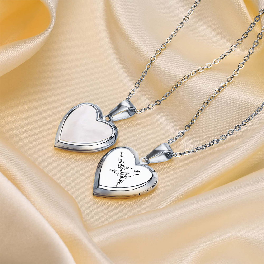 Personalized Family Heart Photo Locket Necklace for Women