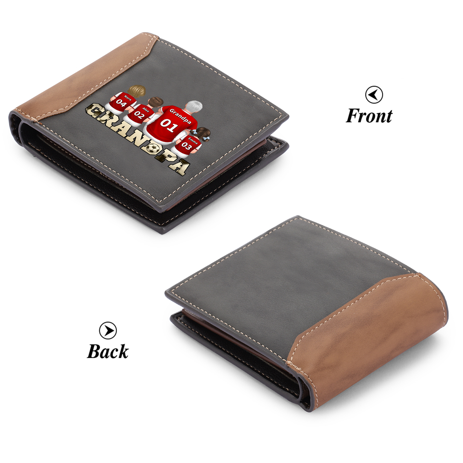 Custom Leather Wallet Personalized with 1-6 Names Grandparents Day Gift for Grandpa | Lorajewel