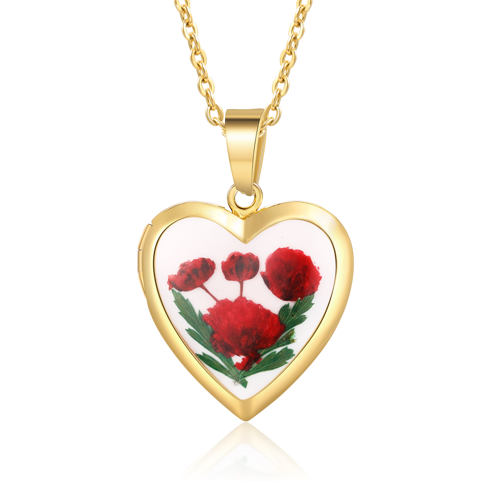 Real Pressed Flower Heart Locket Necklace Customisable Photo Keepsake Gift For Mother's Day Mom Wife Daughter | Lorajewel