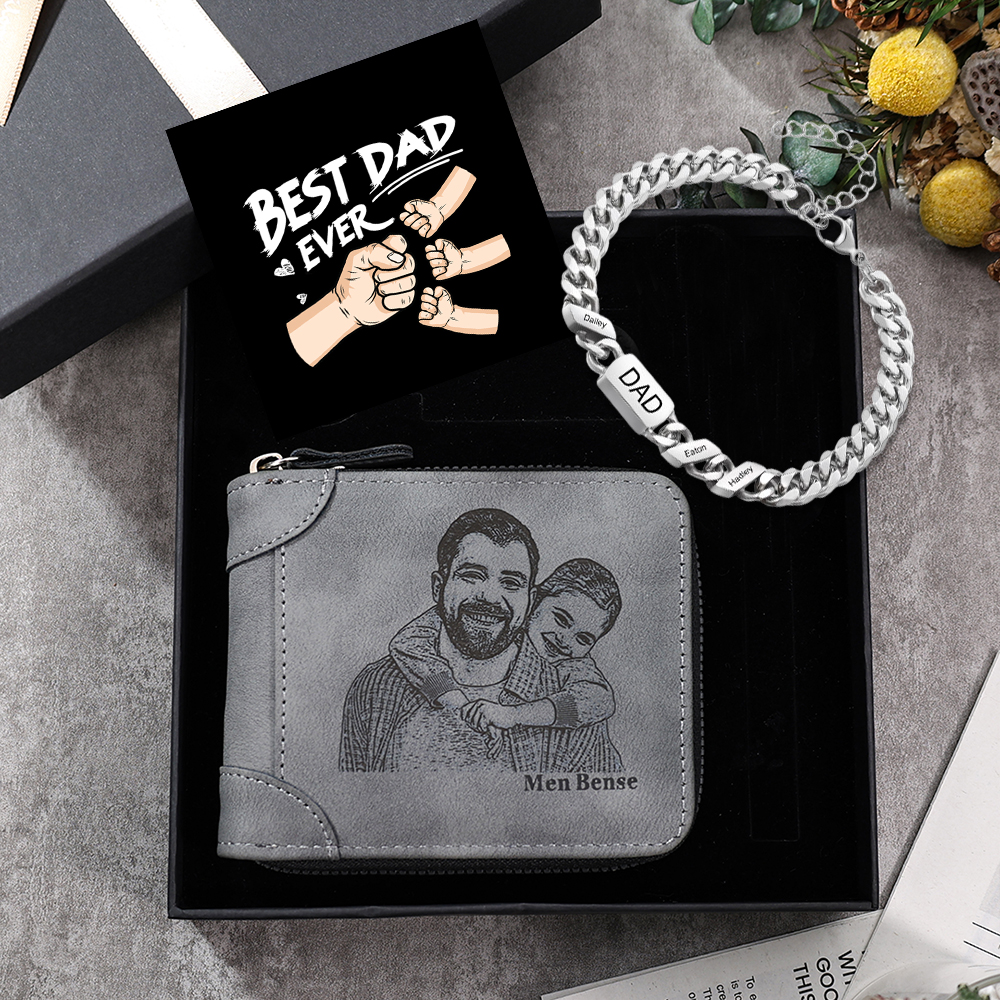 3 Names Bracelet Wallet Gift Card Set-Personalized Cuban Chain Adjustable Bracelet Wallet Father's Day Gift | Lorajewel