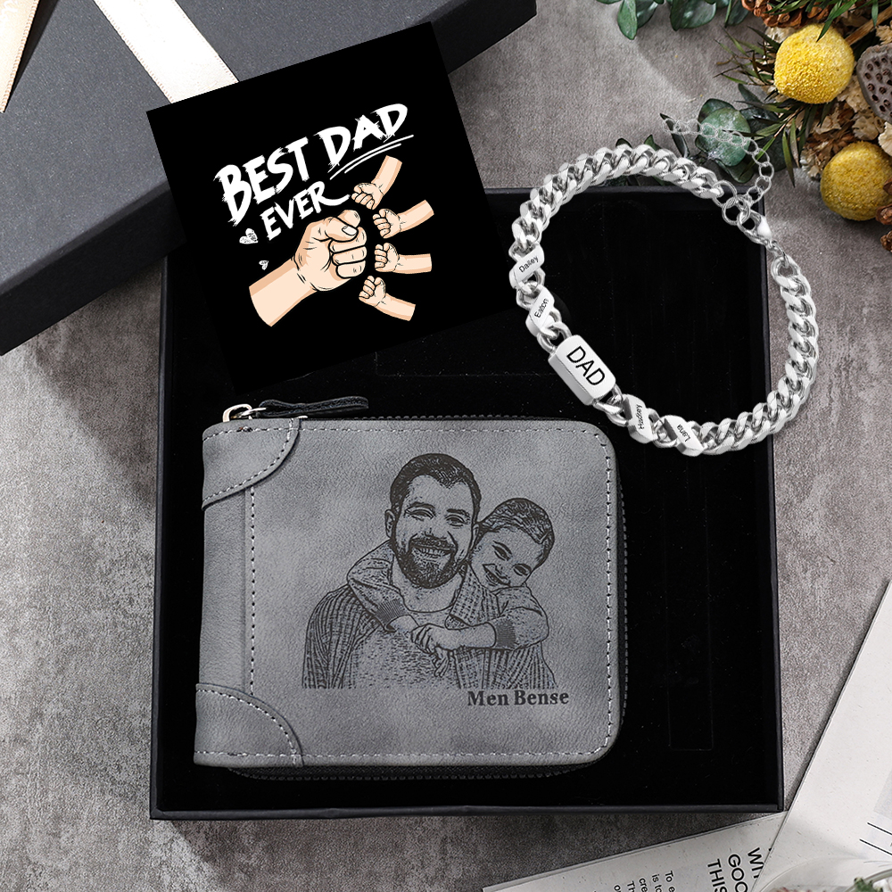 4 Names Bracelet Wallet Gift Card Set-Personalized Cuban Chain Adjustable Bracelet Wallet Father's Day Gift | Lorajewel