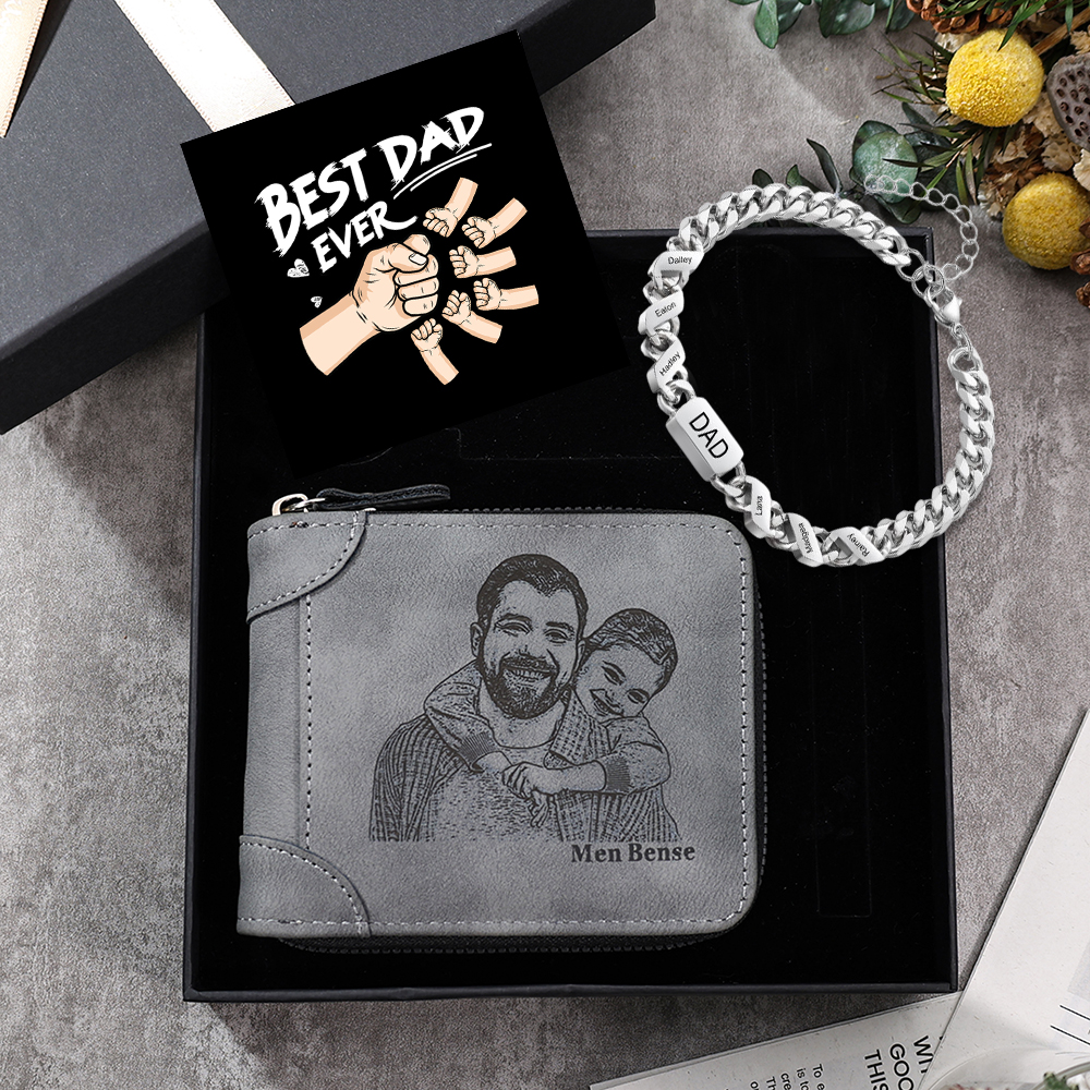 6 Names Bracelet Wallet Gift Card Set-Personalized Cuban Chain Adjustable Bracelet Wallet Father's Day Gift | Lorajewel