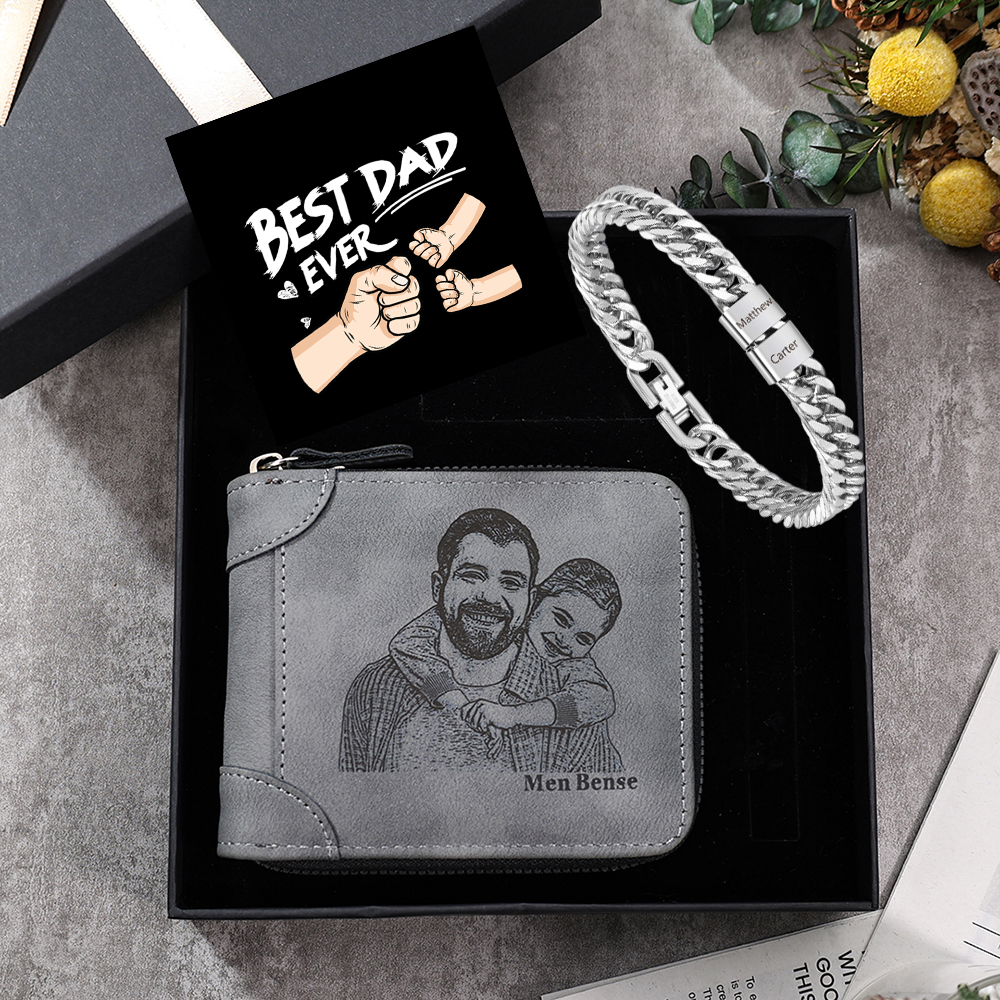 2 Names Bracelet Wallet Gift Card Gift Box Set- Personalized Bracelet Wallet Father's Day Gift for Dad | Lorajewel