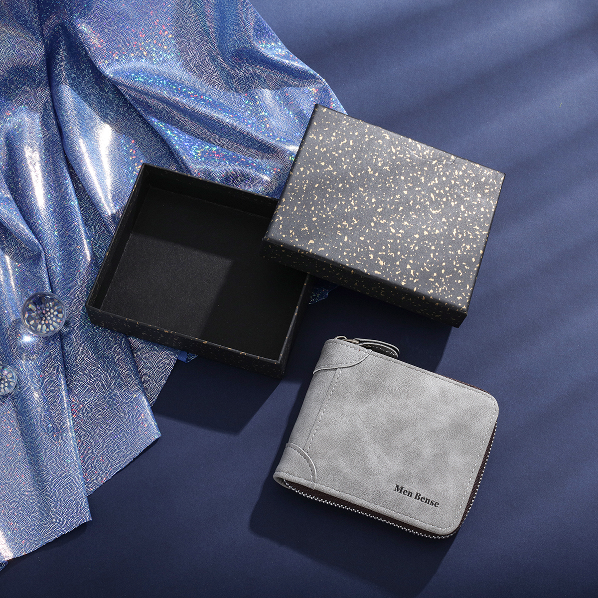 Luxury Men Wallet Packing Box – Black Speckled Gift Box for Wallets