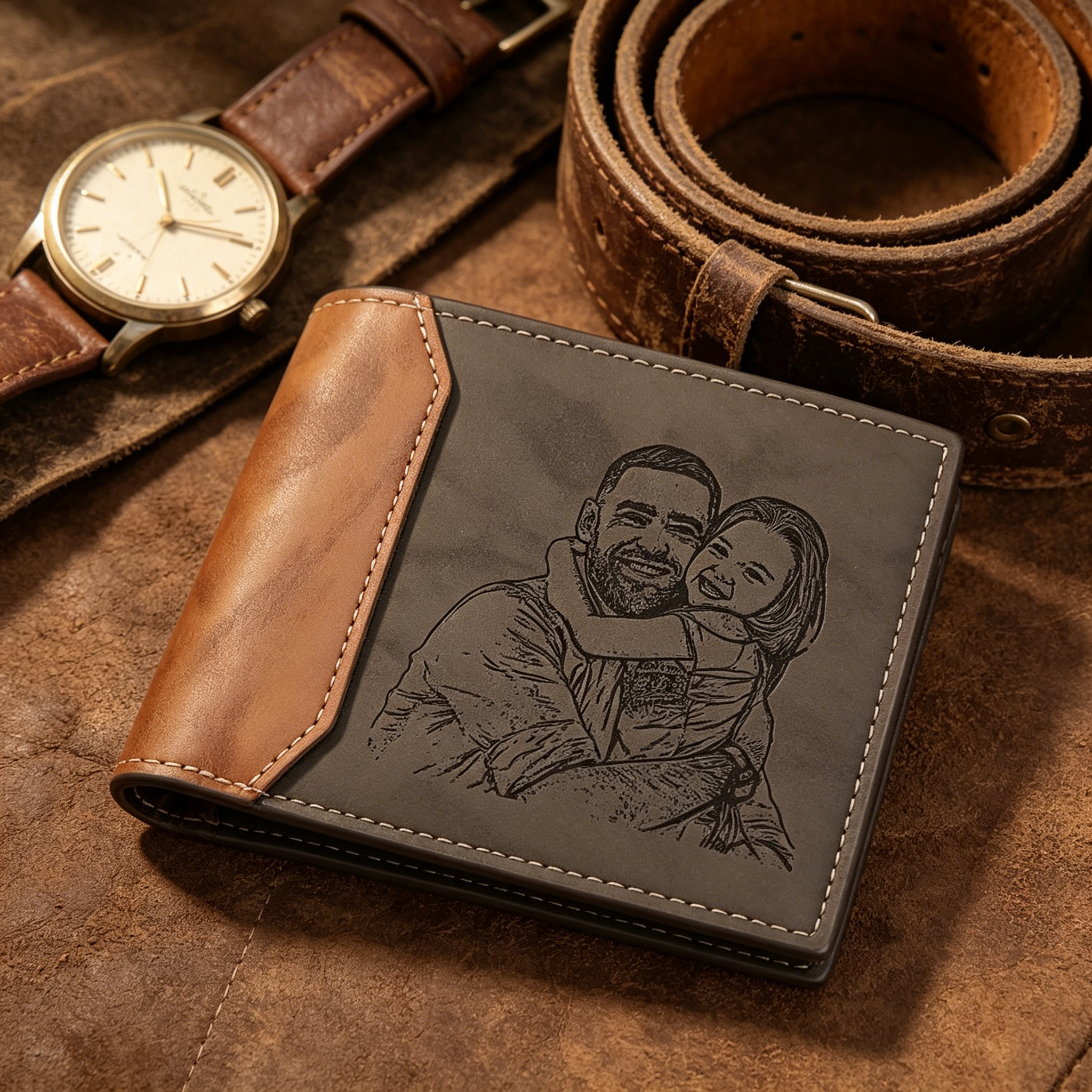 Men Photo Wallet Personalized Monogram Wallet Gray Gift for Him