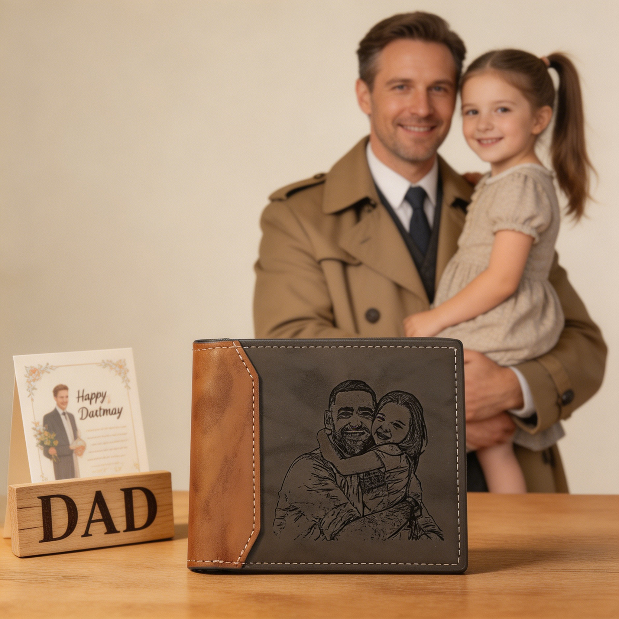Men Photo Wallet Personalized Monogram Wallet Gray Gift for Him