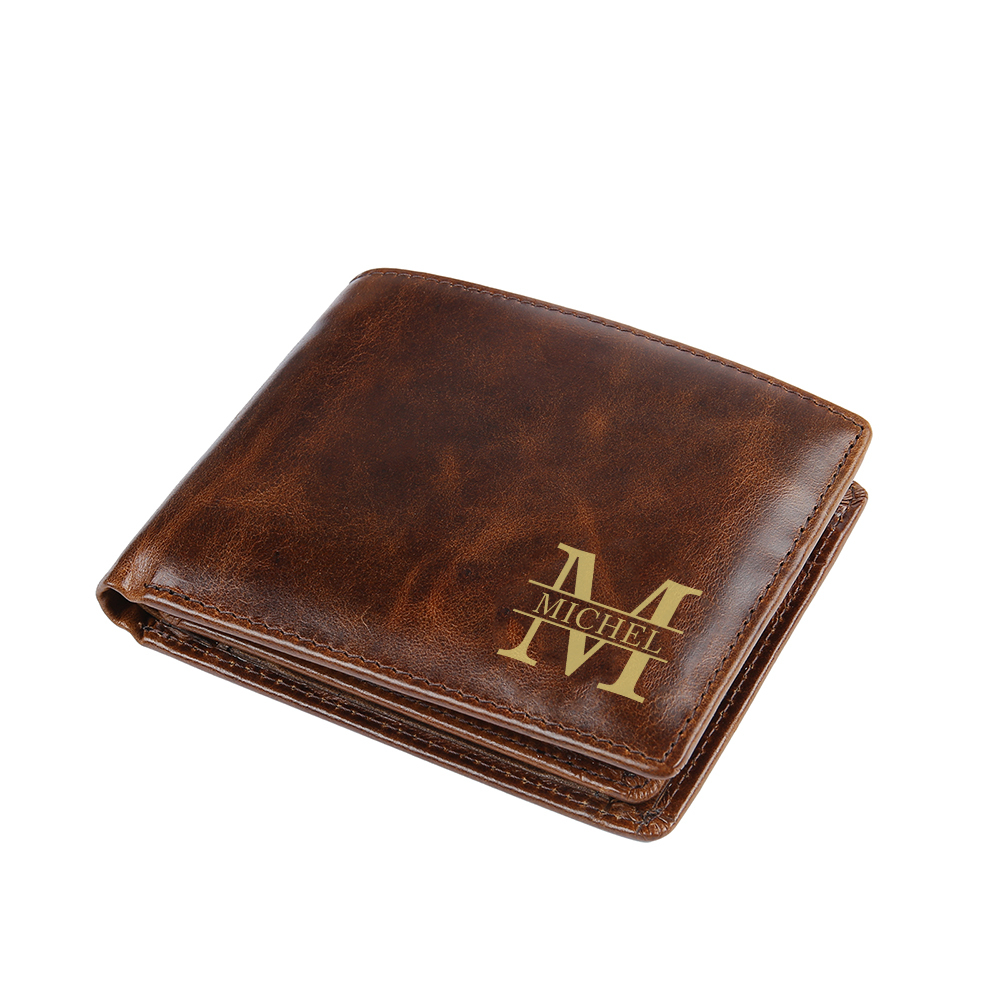 Personalized Leather Wallet with Handwritten Message for Men