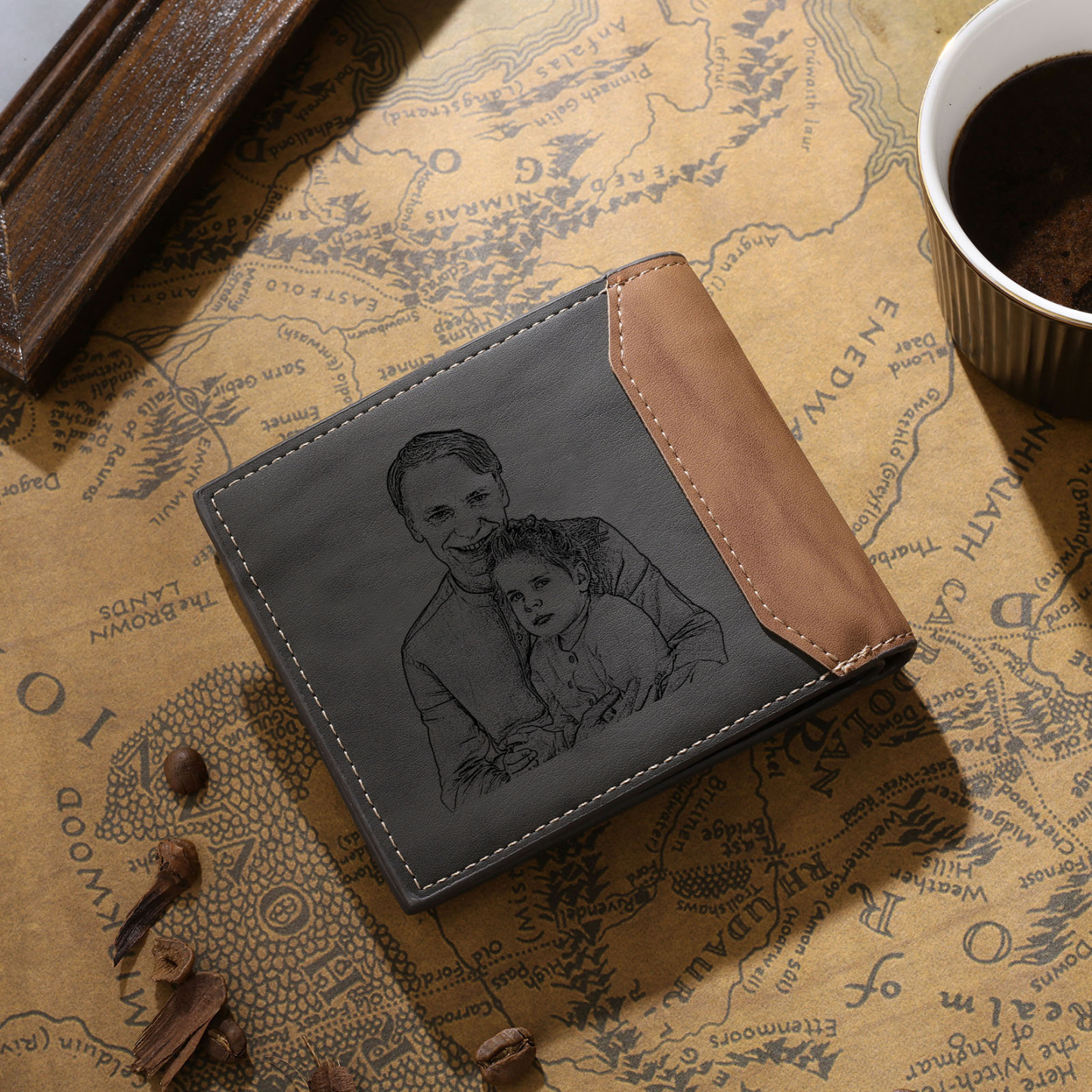 Custom PU Leather Wallet – "I AM THEIR FATHER" Perosnalized Engraved Photo & Name Gift for Dad | Lorajewel