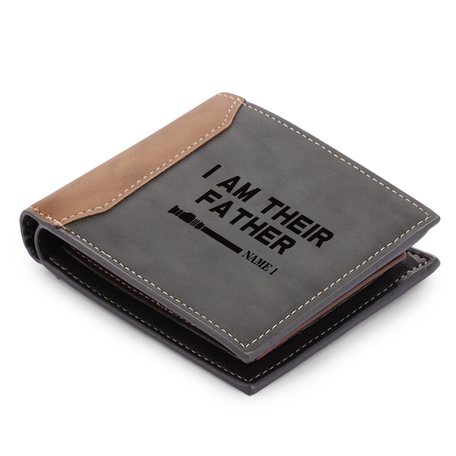Custom PU Leather Wallet – "I AM THEIR FATHER" Perosnalized Engraved Photo & Name Gift for Dad | Lorajewel