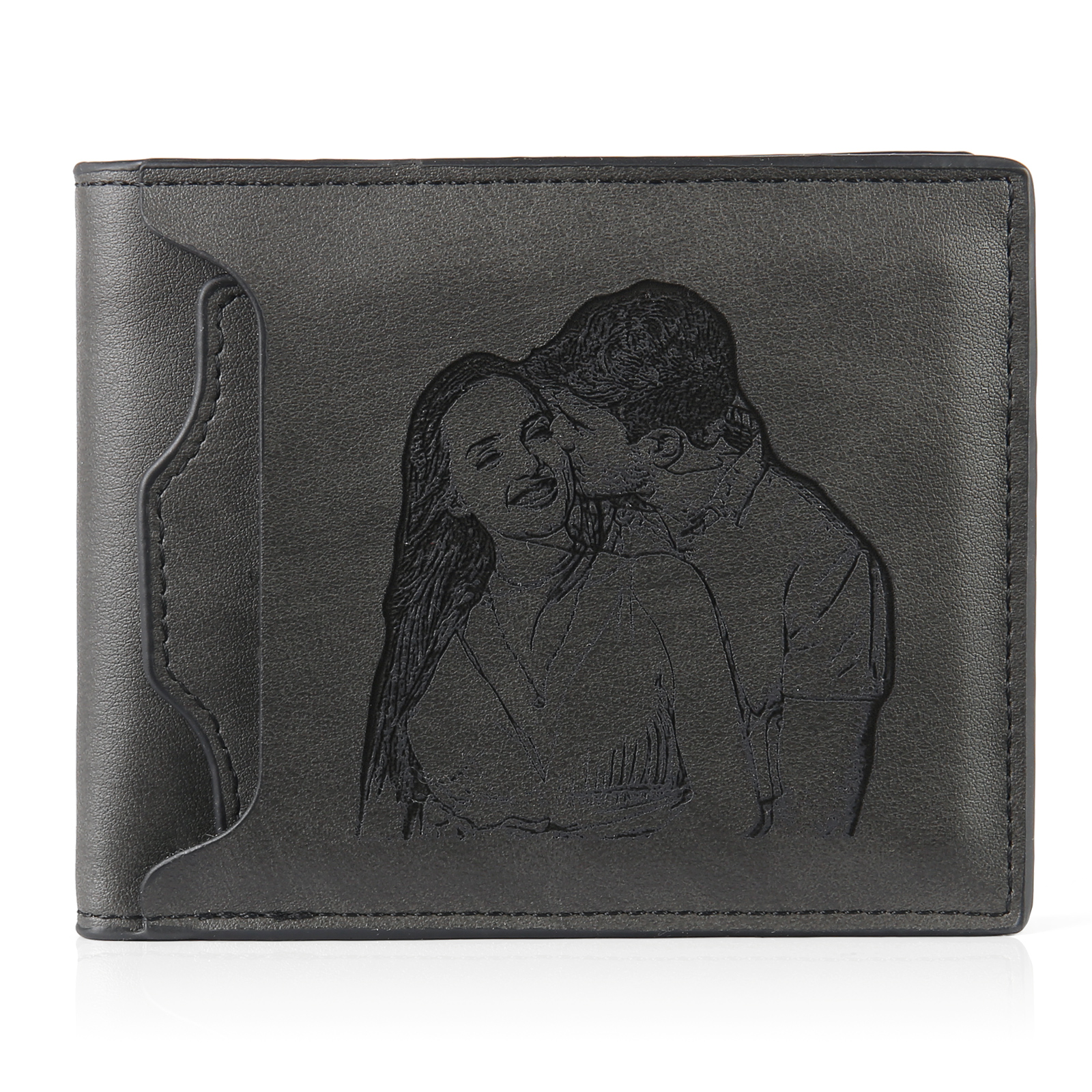 Personalized Men Leather Wallet Custom 1 Letter & 1 Text & 1 Photo Folding Wallet Gifts for Him