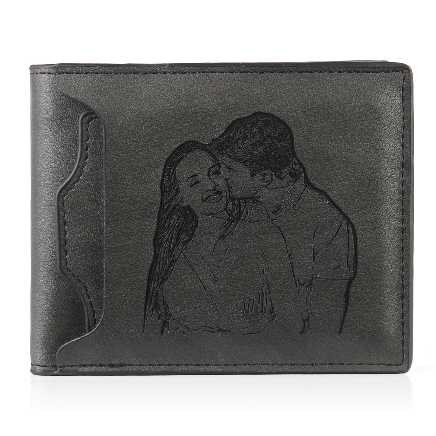 Personalized Men Leather Wallet Custom 1 Letter & 1 Text & 1 Photo Folding Wallet Gifts for Him