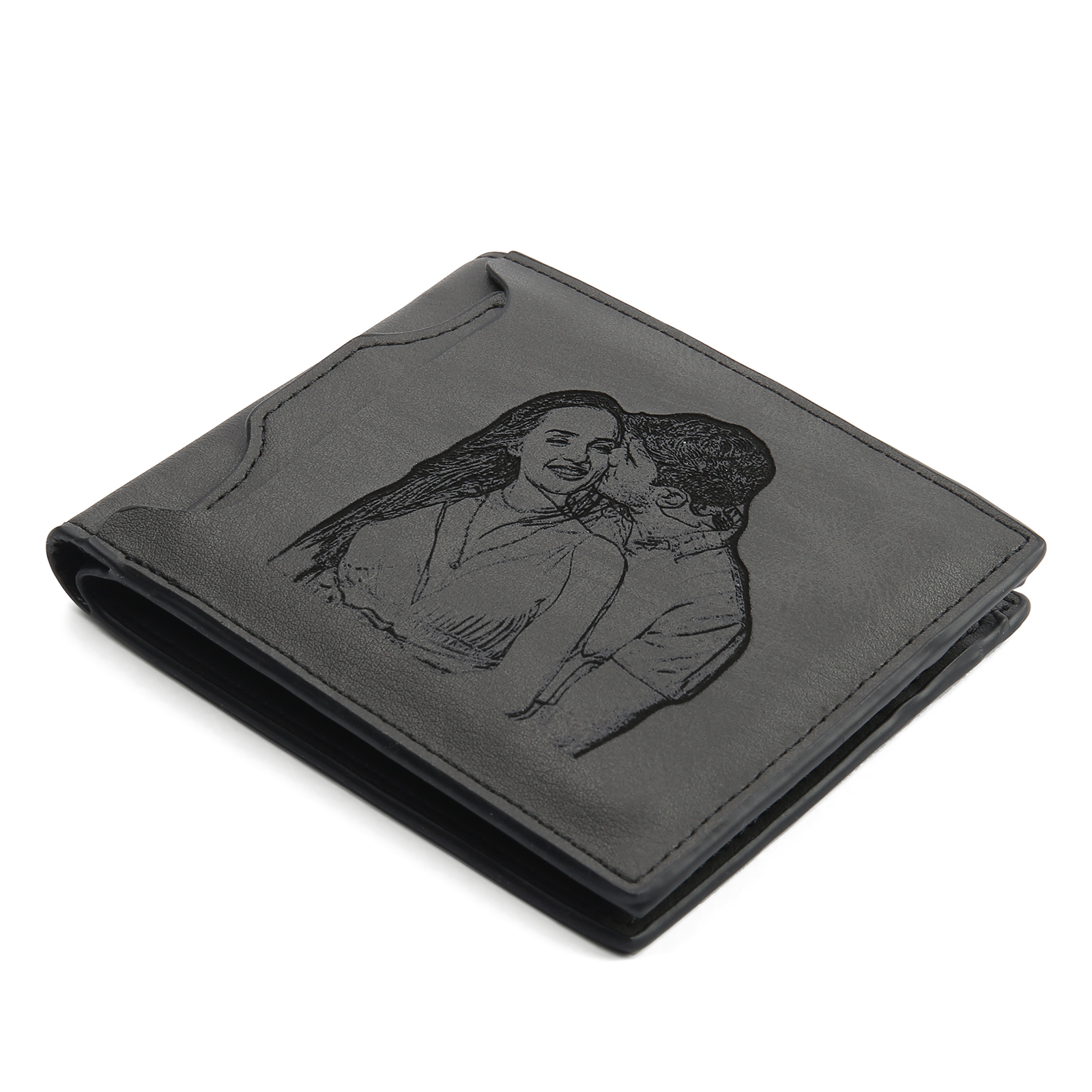 Personalized Men Leather Wallet Custom 1 Letter & 1 Text & 1 Photo Folding Wallet Gifts for Him