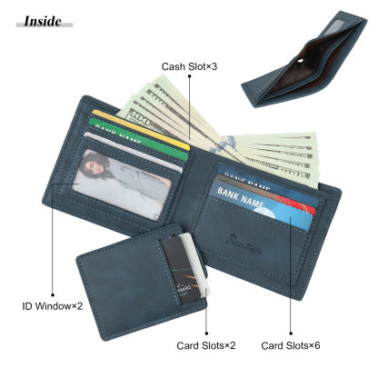 Personalized Men Leather Wallet Custom 1 Letter & 1 Text & 1 Photo Folding Wallet Gifts for Him