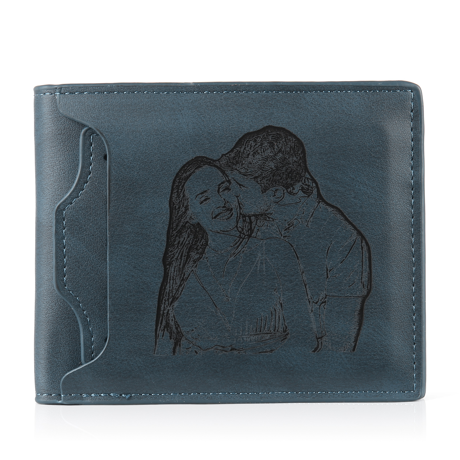 Personalized Men Leather Wallet Custom 1 Letter & 1 Text & 1 Photo Folding Wallet Gifts for Him