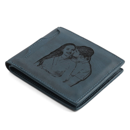 Personalized Men Leather Wallet Custom 1 Letter & 1 Text & 1 Photo Folding Wallet Gifts for Him