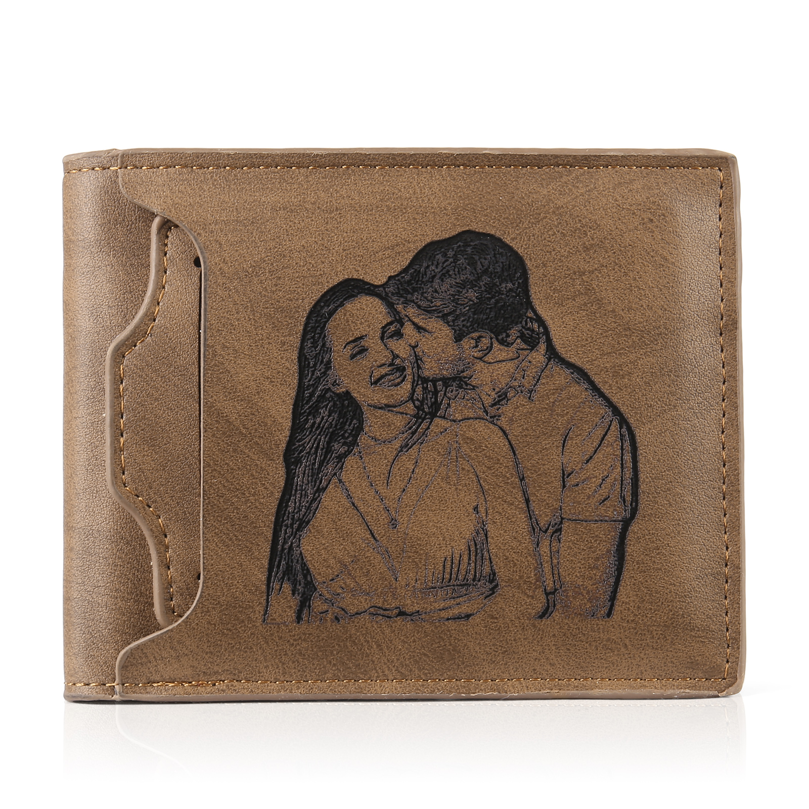 Personalized Men Leather Wallet Custom 1 Letter & 1 Text & 1 Photo Folding Wallet Gifts for Him