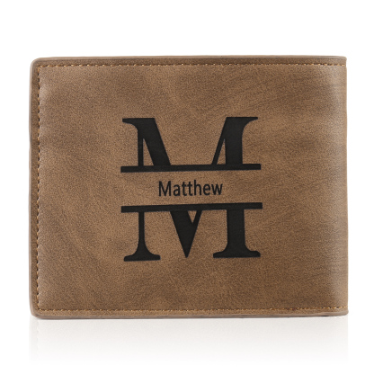 Personalized Men Leather Wallet Custom 1 Letter & 1 Text & 1 Photo Folding Wallet Gifts for Him
