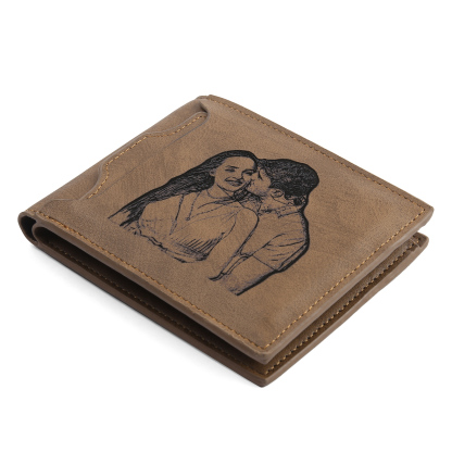 Personalized Men Leather Wallet Custom 1 Letter & 1 Text & 1 Photo Folding Wallet Gifts for Him