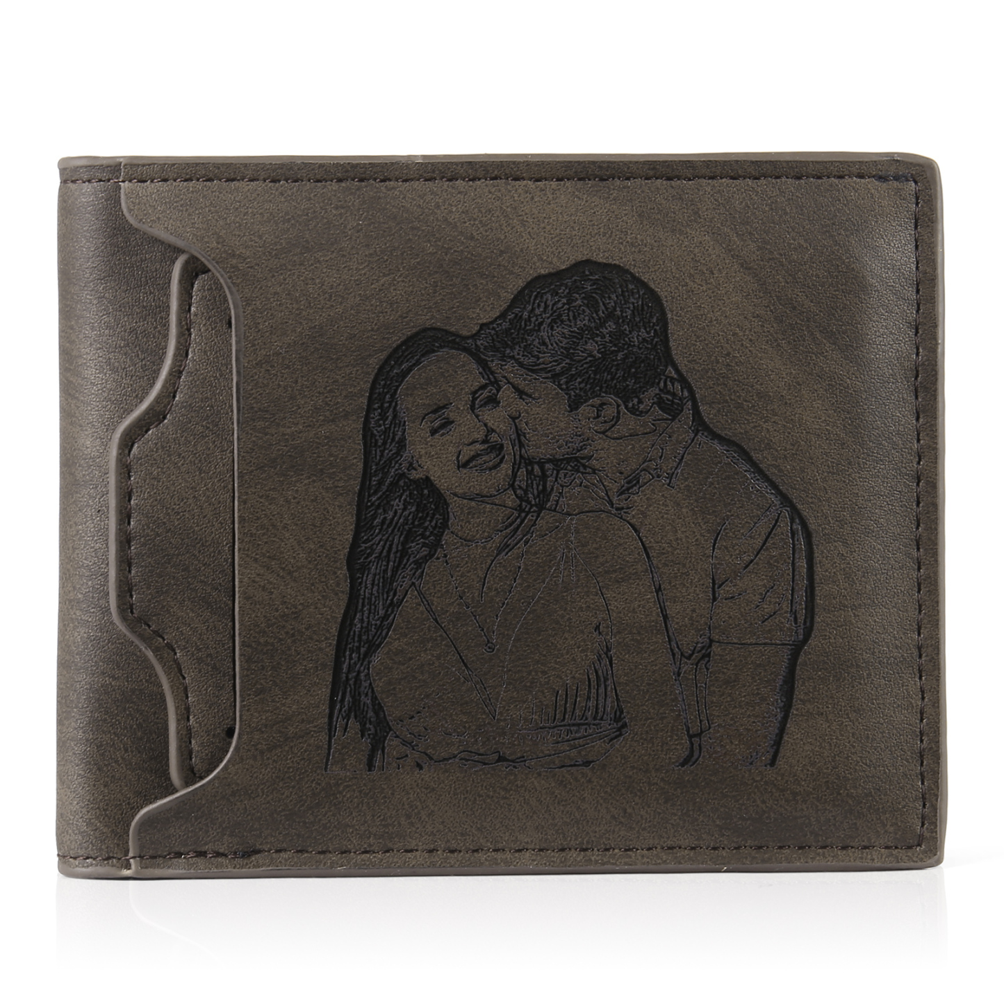 Personalized Men Leather Wallet Custom 1 Letter & 1 Text & 1 Photo Folding Wallet Gifts for Him