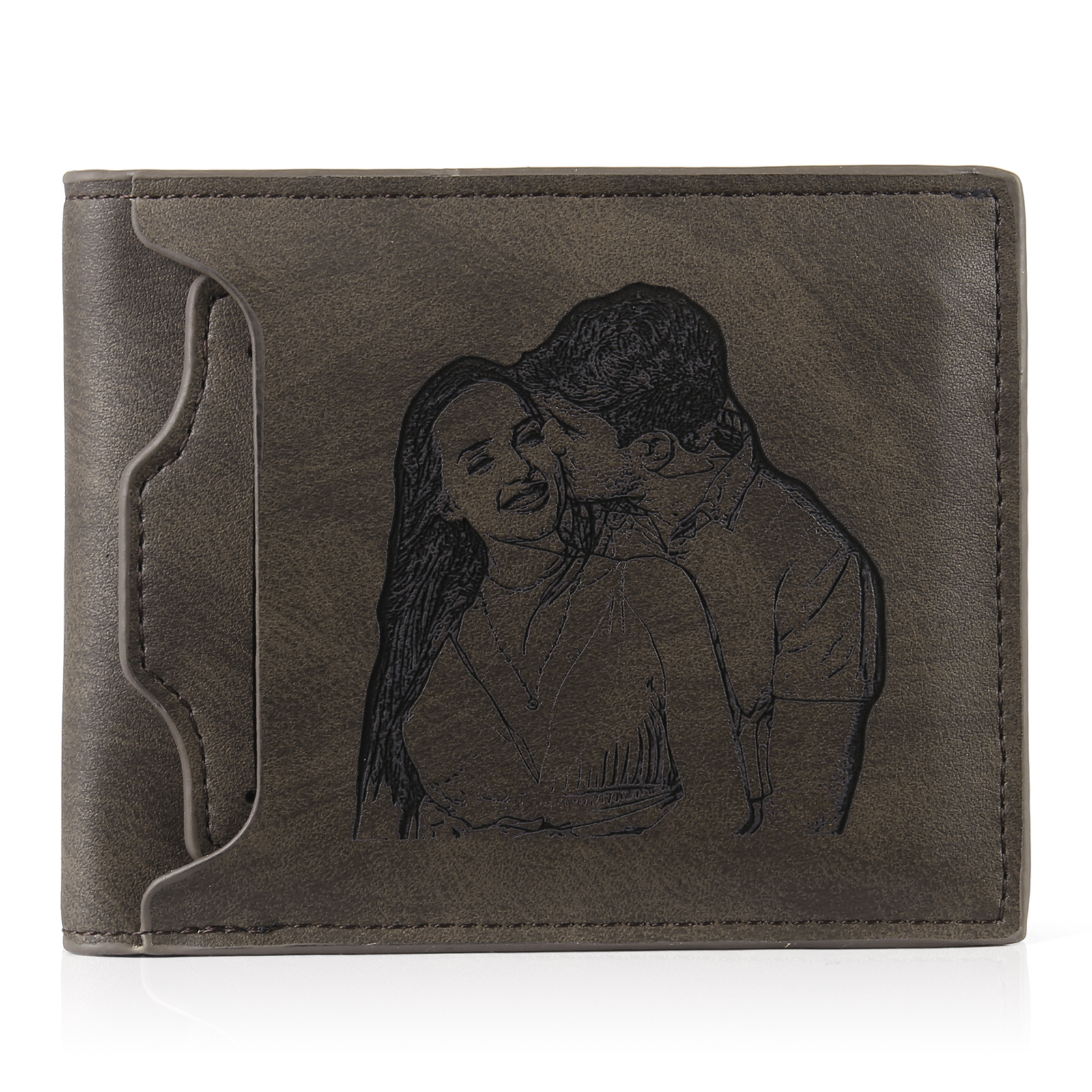 Personalized Men Leather Wallet Custom 1 Letter & 1 Text & 1 Photo Folding Wallet Gifts for Him