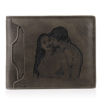 Personalized Men Leather Wallet Custom 1 Letter & 1 Text & 1 Photo Folding Wallet Gifts for Him