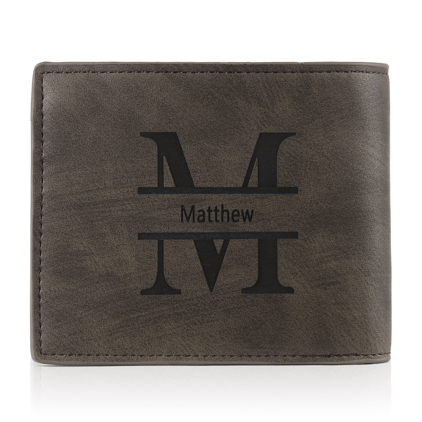Personalized Men Leather Wallet Custom 1 Letter & 1 Text & 1 Photo Folding Wallet Gifts for Him