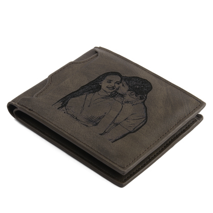 Personalized Men Leather Wallet Custom 1 Letter & 1 Text & 1 Photo Folding Wallet Gifts for Him