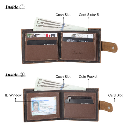 Personalized Men's Leather Wallet Custom 1 Letter & 1 Text & 1 Photo Folding Wallet Christmas Gifts for Him