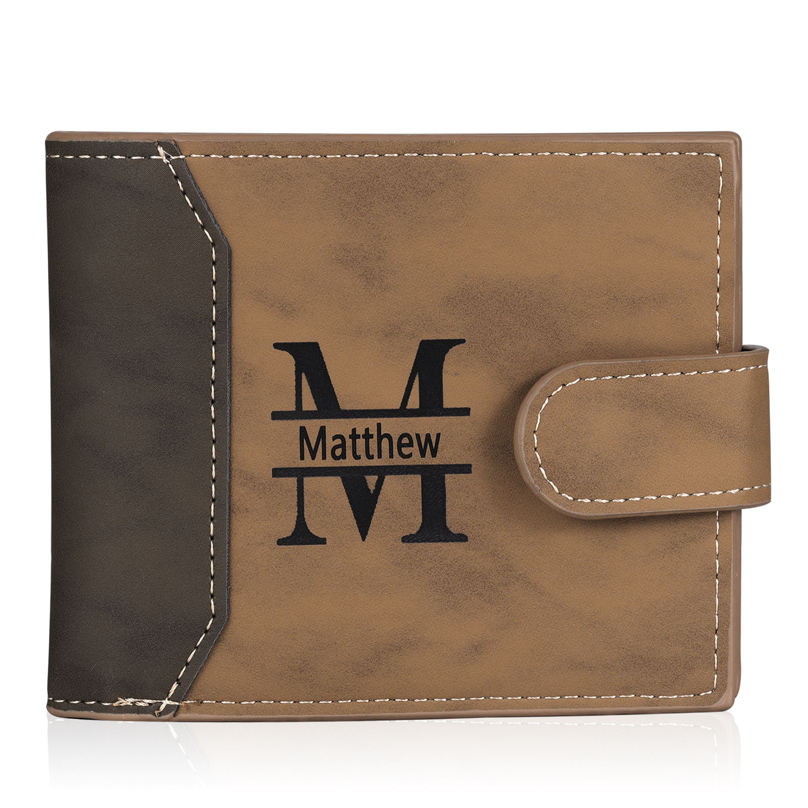 Personalized Men's Leather Wallet Custom 1 Letter & 1 Text & 1 Photo Folding Wallet Christmas Gifts for Him