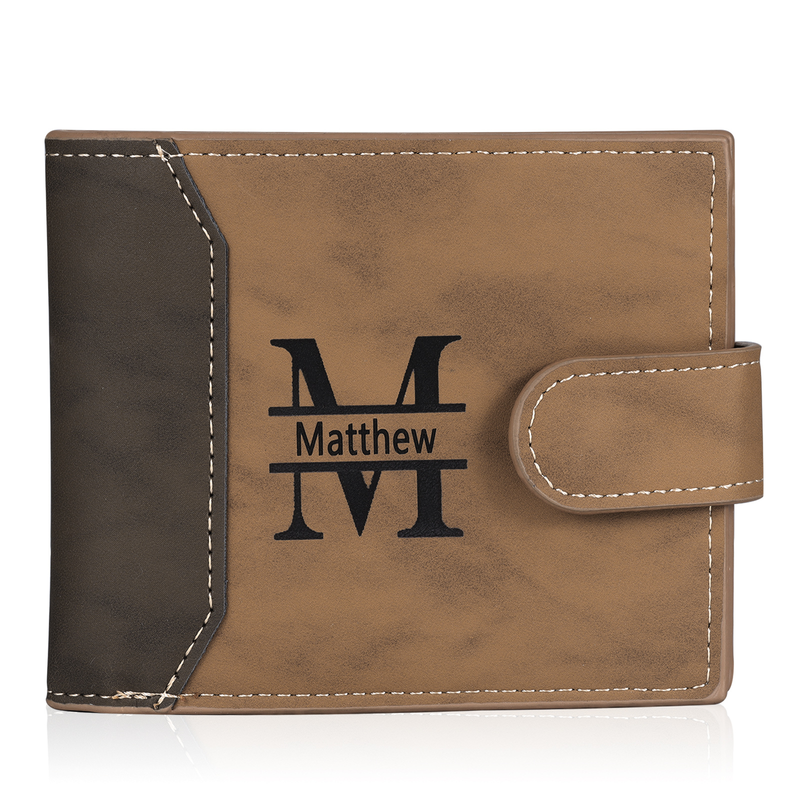 Personalized Men's Leather Wallet Custom 1 Letter & 1 Text & 1 Photo Folding Wallet Christmas Gifts for Him