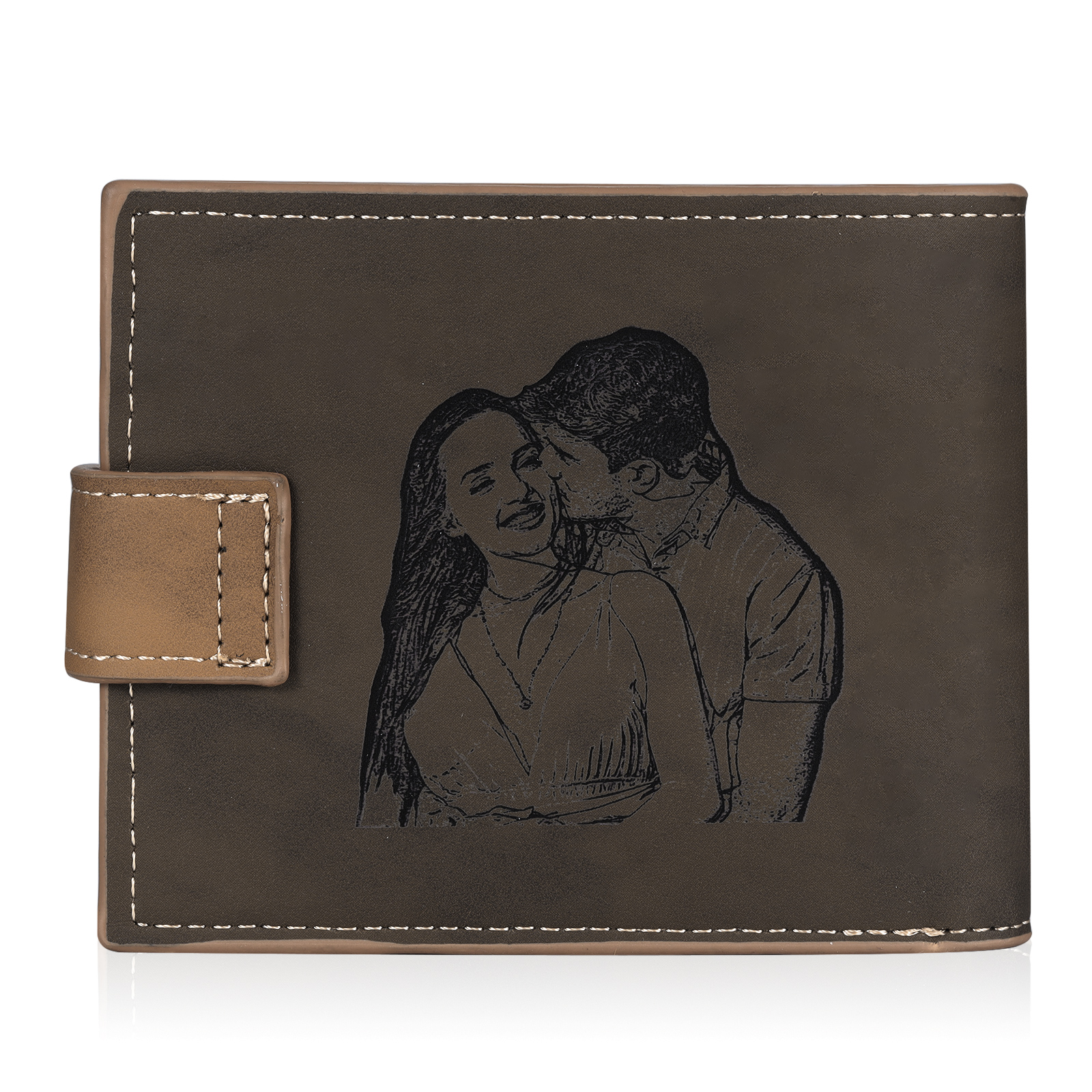 Personalized Men's Leather Wallet Custom 1 Letter & 1 Text & 1 Photo Folding Wallet Christmas Gifts for Him