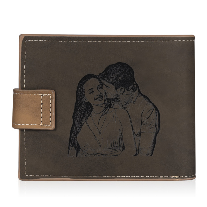 Personalized Men's Leather Wallet Custom 1 Letter & 1 Text & 1 Photo Folding Wallet Christmas Gifts for Him