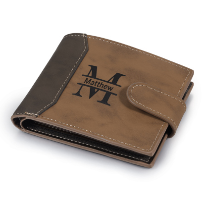 Personalized Men's Leather Wallet Custom 1 Letter & 1 Text & 1 Photo Folding Wallet Christmas Gifts for Him