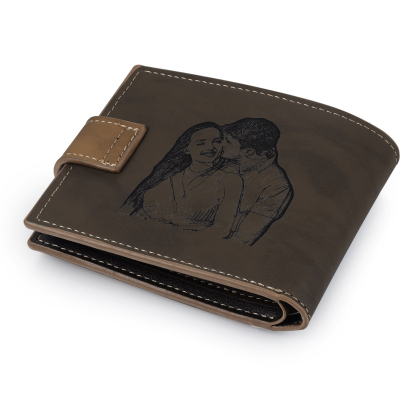 Personalized Men's Leather Wallet Custom 1 Letter & 1 Text & 1 Photo Folding Wallet Christmas Gifts for Him