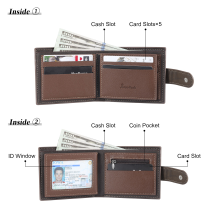 Personalized Men's Leather Wallet Custom 1 Letter & 1 Text & 1 Photo Folding Wallet Christmas Gifts for Him