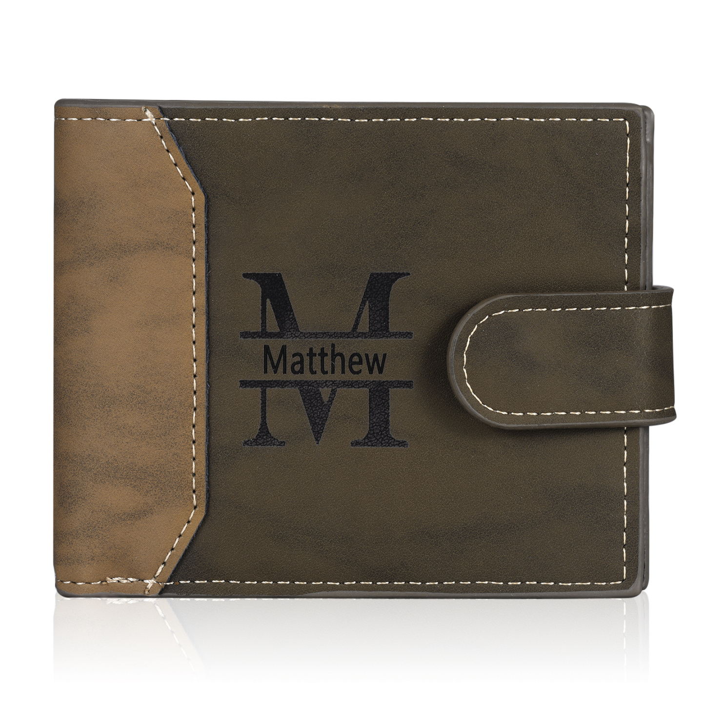 Personalized Men's Leather Wallet Custom 1 Letter & 1 Text & 1 Photo Folding Wallet Christmas Gifts for Him