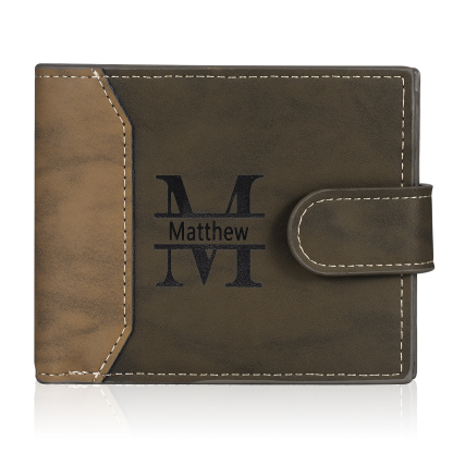 Personalized Men's Leather Wallet Custom 1 Letter & 1 Text & 1 Photo Folding Wallet Christmas Gifts for Him