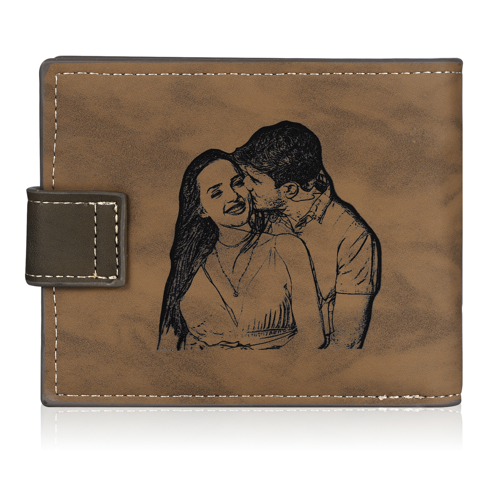 Personalized Men's Leather Wallet Custom 1 Letter & 1 Text & 1 Photo Folding Wallet Christmas Gifts for Him