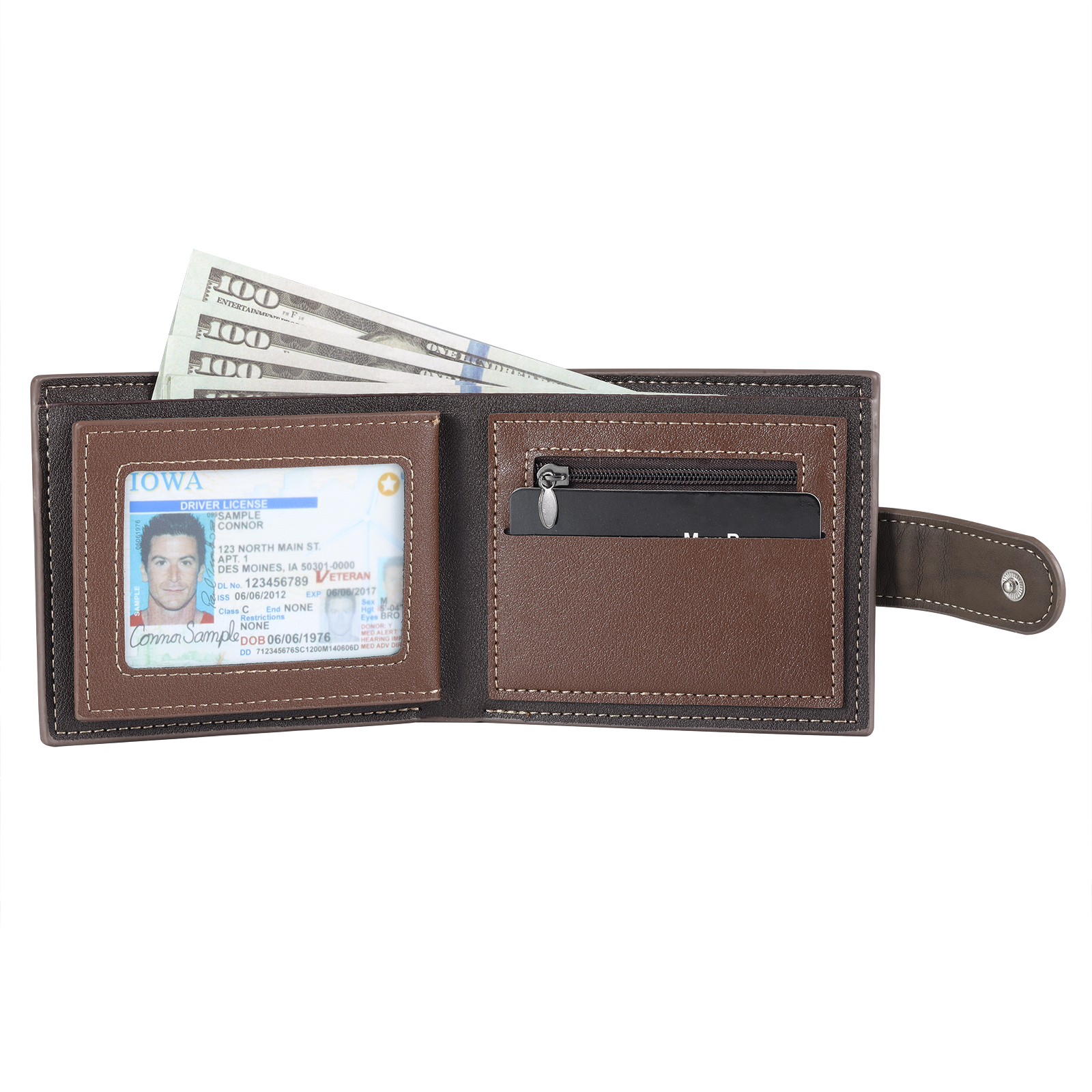 Personalized Men's Leather Wallet Custom 1 Letter & 1 Text & 1 Photo Folding Wallet Christmas Gifts for Him