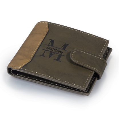 Personalized Men's Leather Wallet Custom 1 Letter & 1 Text & 1 Photo Folding Wallet Christmas Gifts for Him