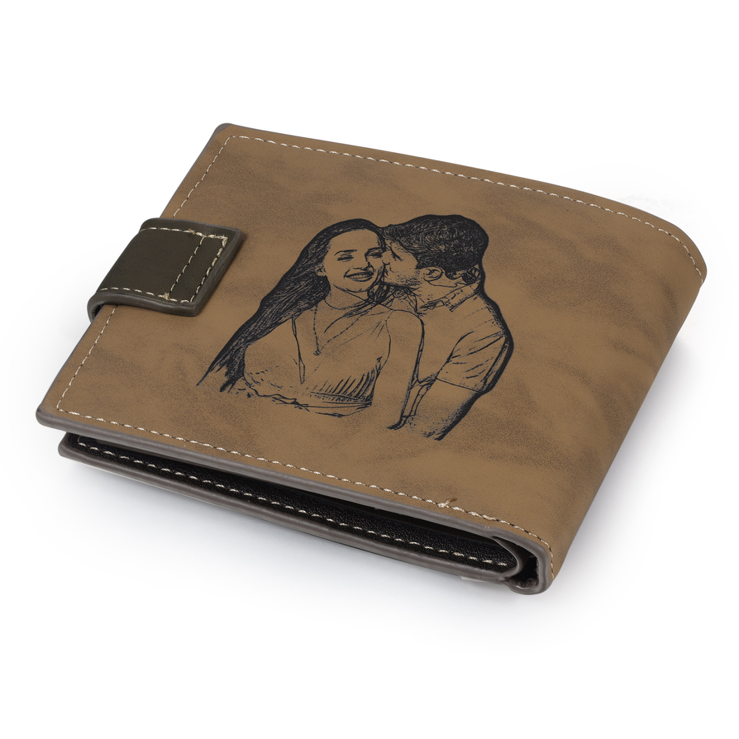 Personalized Men's Leather Wallet Custom 1 Letter & 1 Text & 1 Photo Folding Wallet Christmas Gifts for Him